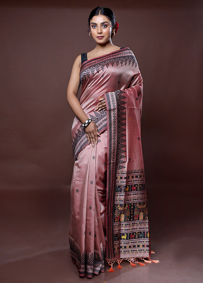 Pink Dupion Silk Saree With Blouse Piece