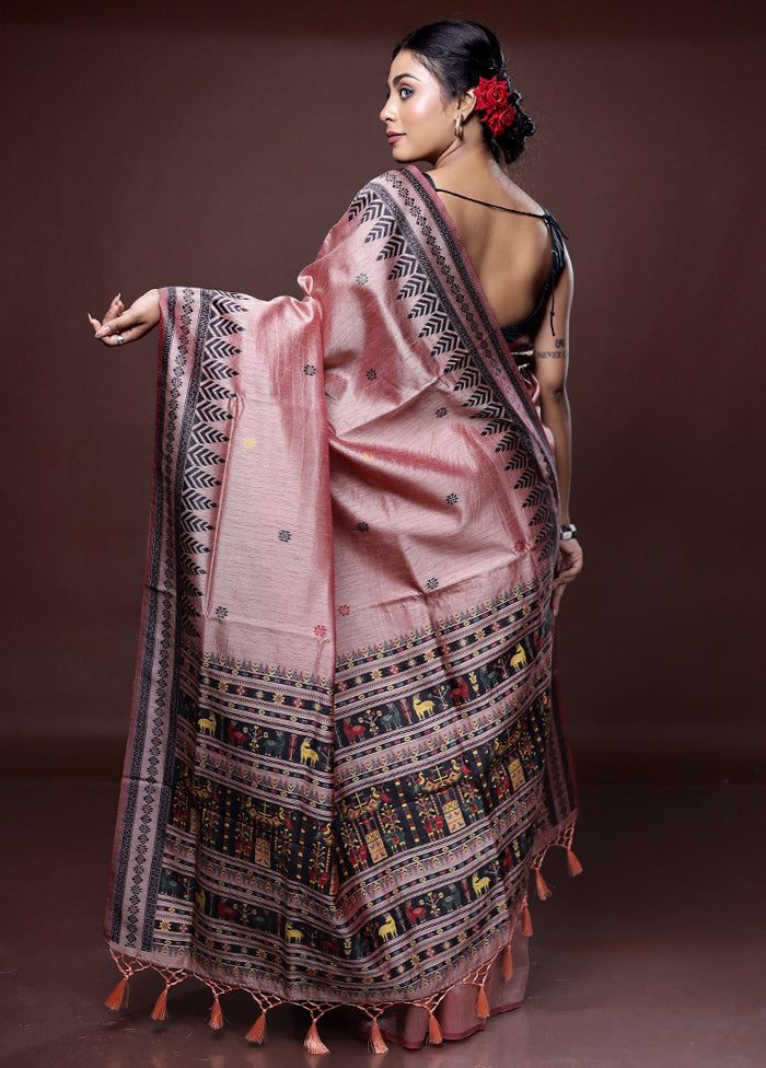 Pink Dupion Silk Saree With Blouse Piece