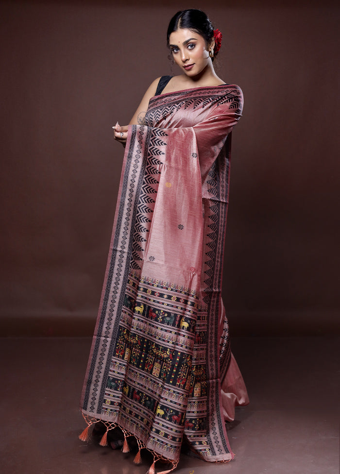 Pink Dupion Silk Saree With Blouse Piece