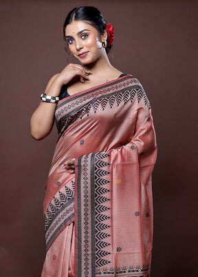 Pink Dupion Silk Saree With Blouse Piece