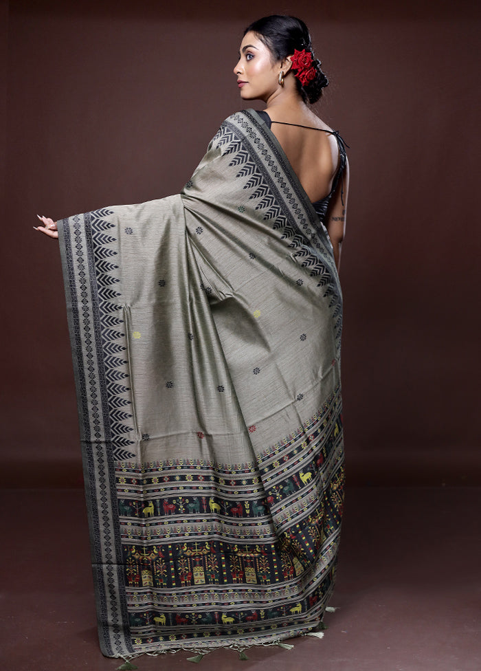 Grey Dupion Silk Saree With Blouse Piece