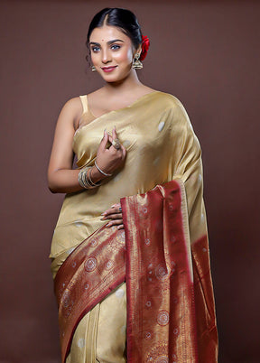 Yellow Dupion Silk Saree With Blouse Piece