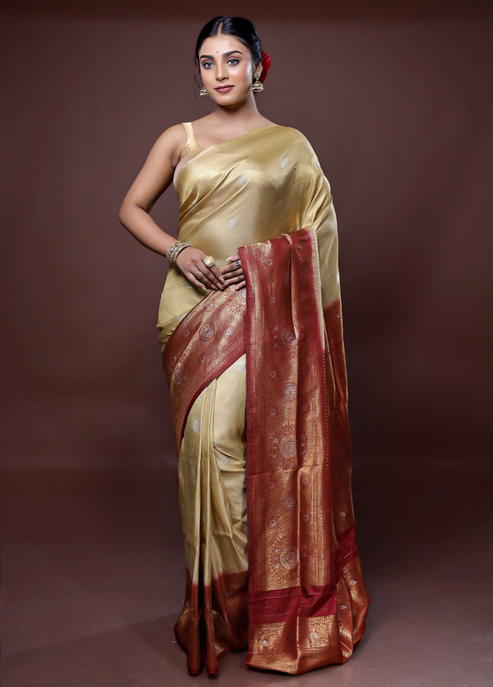 Yellow Dupion Silk Saree With Blouse Piece