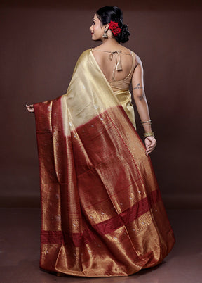 Yellow Dupion Silk Saree With Blouse Piece