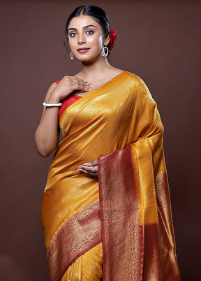 Yellow Dupion Silk Saree With Blouse Piece