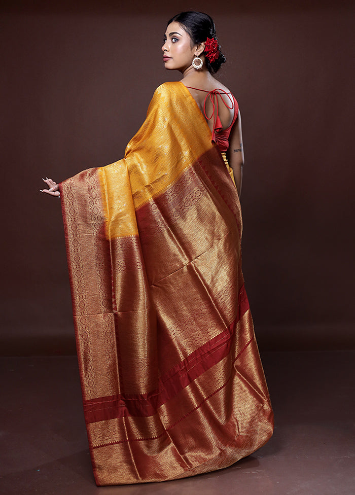 Yellow Dupion Silk Saree With Blouse Piece