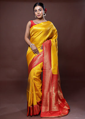 Yellow Dupion Silk Saree With Blouse Piece