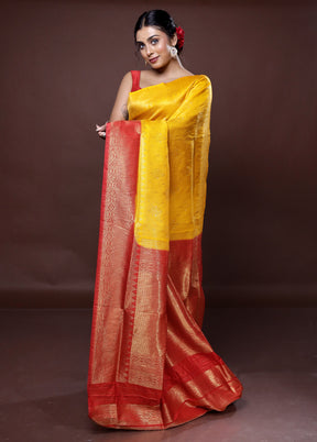 Yellow Dupion Silk Saree With Blouse Piece