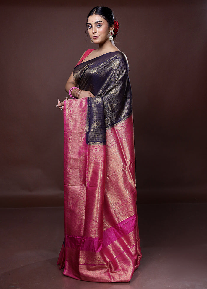 Blue Dupion Silk Saree With Blouse Piece