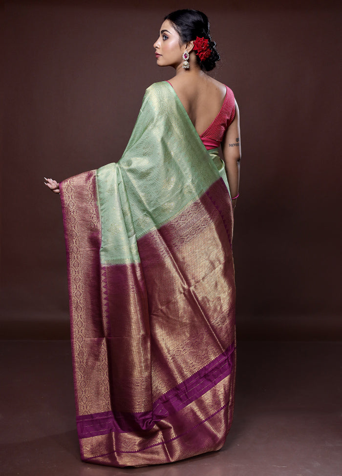 Green Dupion Silk Saree With Blouse Piece