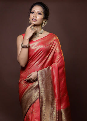 Red Dupion Silk Saree With Blouse Piece