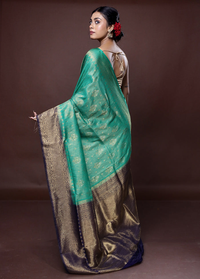 Green Dupion Silk Saree With Blouse Piece