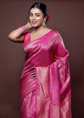 Pink Dupion Silk Saree With Blouse Piece