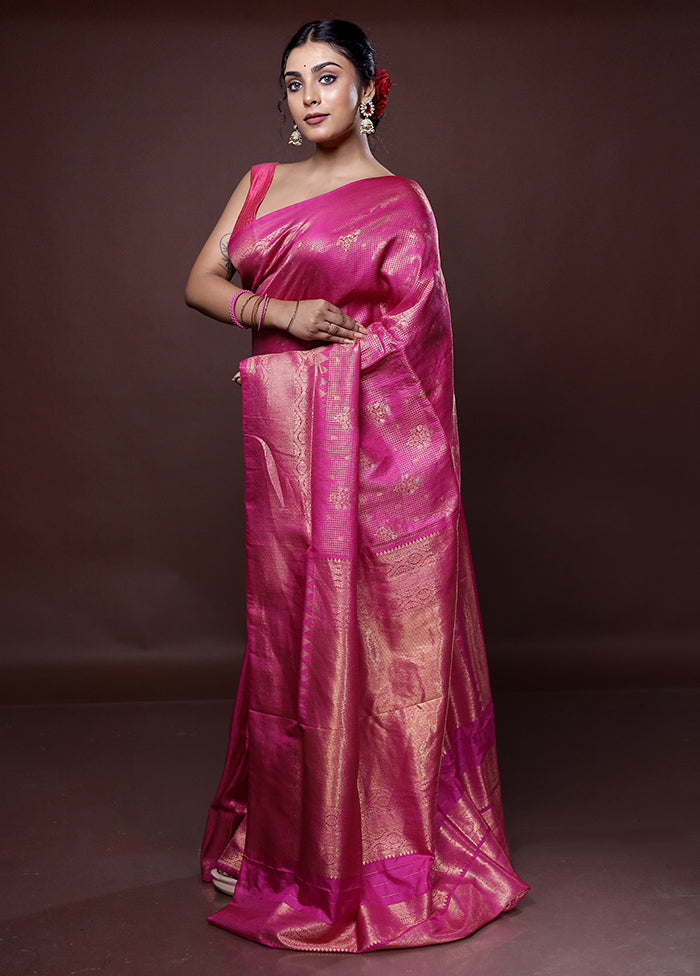 Pink Dupion Silk Saree With Blouse Piece