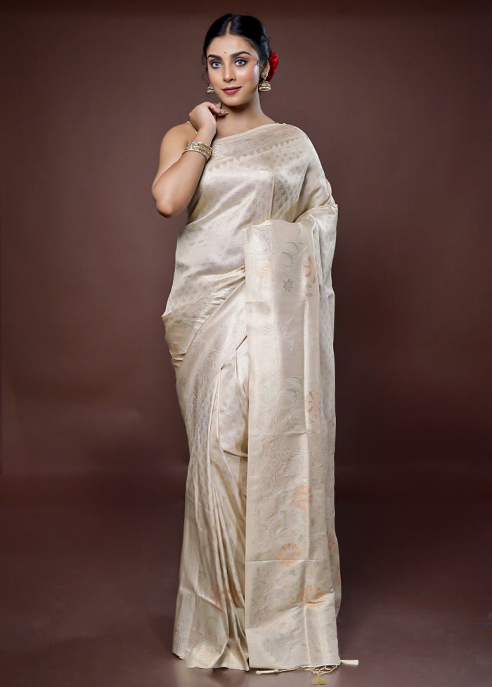 Cream Dupion Silk Saree With Blouse Piece