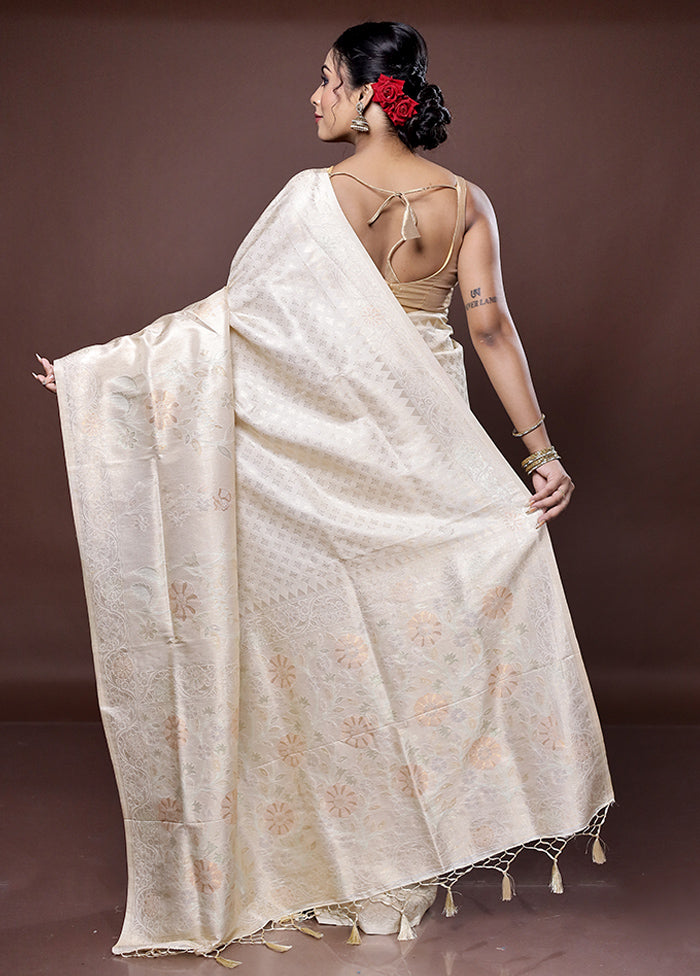 Cream Dupion Silk Saree With Blouse Piece