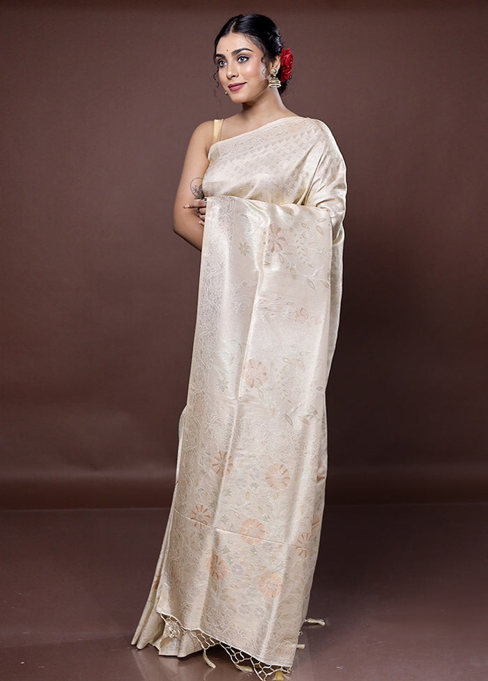 Cream Dupion Silk Saree With Blouse Piece