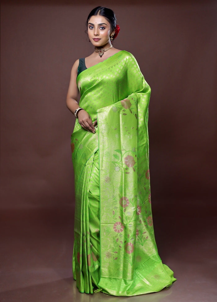 Green Dupion Silk Saree With Blouse Piece