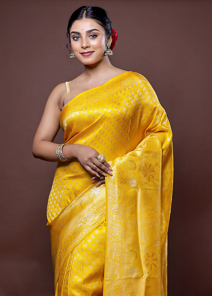 Yellow Dupion Silk Saree With Blouse Piece