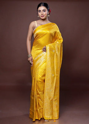 Yellow Dupion Silk Saree With Blouse Piece