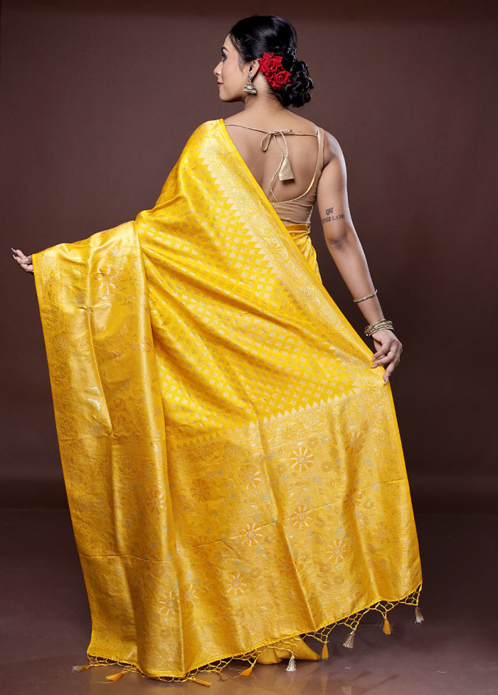 Yellow Dupion Silk Saree With Blouse Piece