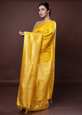 Yellow Dupion Silk Saree With Blouse Piece