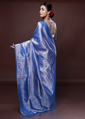 Blue Dupion Silk Saree With Blouse Piece