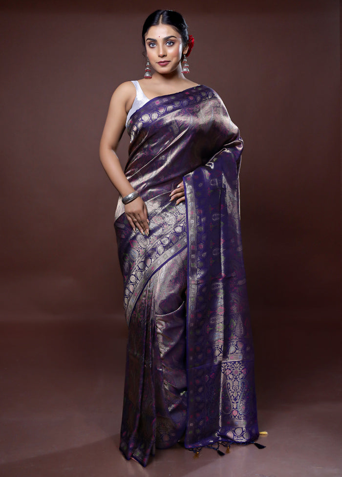 Blue Dupion Silk Saree With Blouse Piece