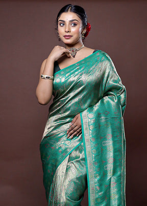 Green Dupion Silk Saree With Blouse Piece