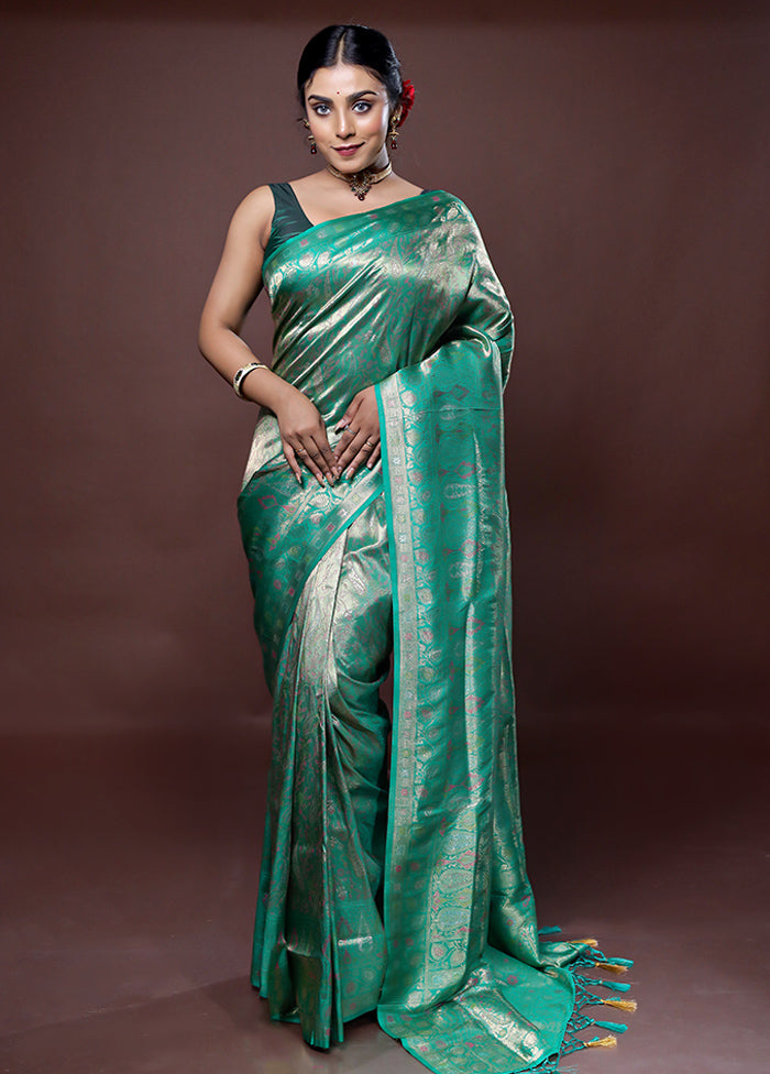 Green Dupion Silk Saree With Blouse Piece