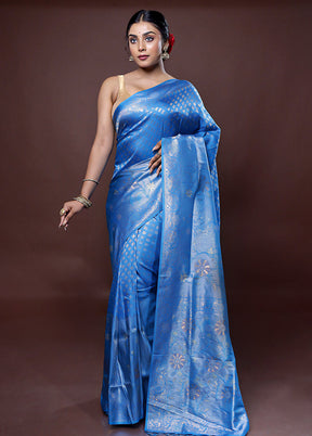 Blue Dupion Silk Saree With Blouse Piece