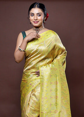 Yellow Dupion Silk Saree With Blouse Piece