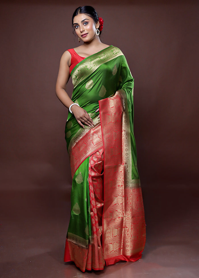 Green Dupion Silk Saree With Blouse Piece