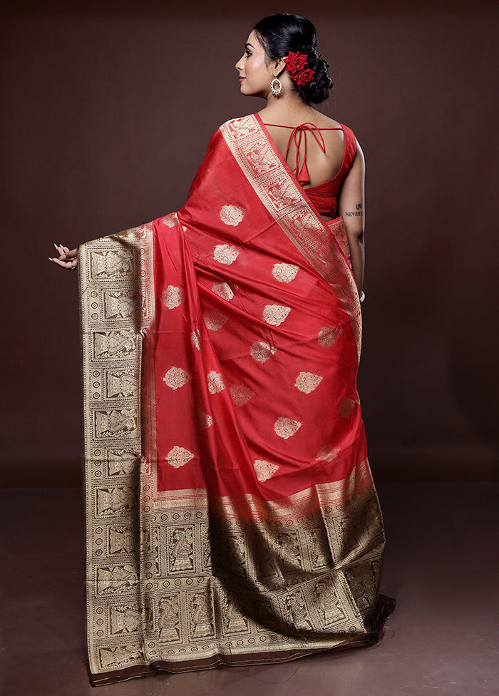 Red Dupion Silk Saree With Blouse Piece