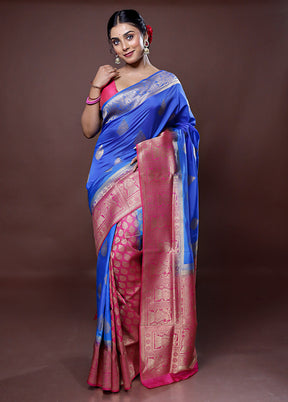 Blue Dupion Silk Saree With Blouse Piece