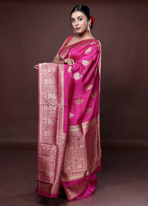 Pink Dupion Silk Saree With Blouse Piece