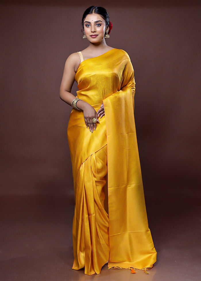 Yellow Dupion Silk Saree With Blouse Piece