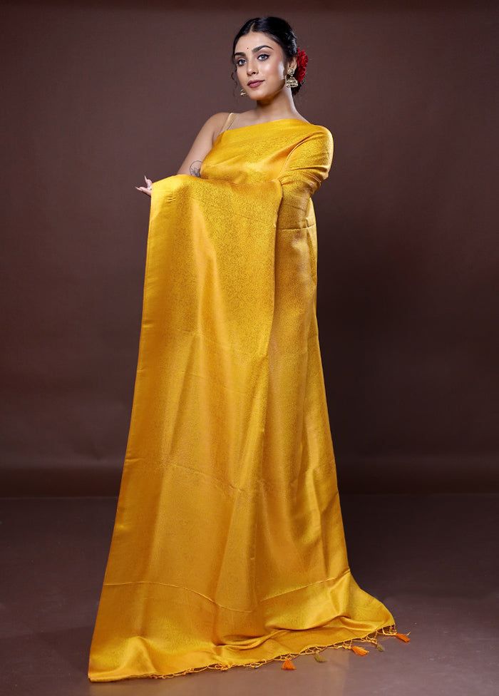 Yellow Dupion Silk Saree With Blouse Piece