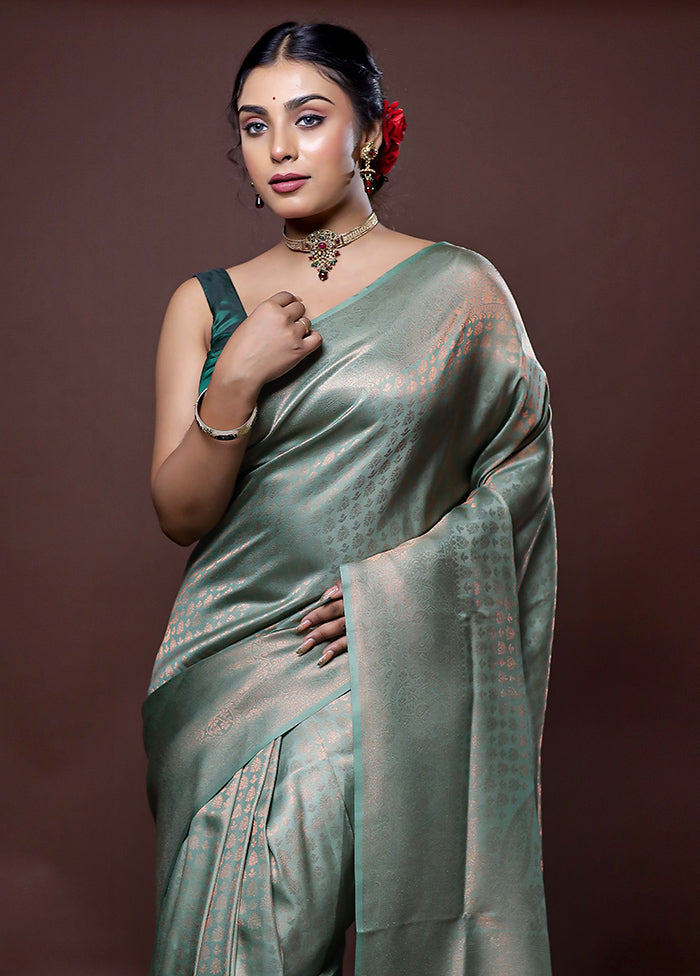 Green Dupion Silk Saree With Blouse Piece