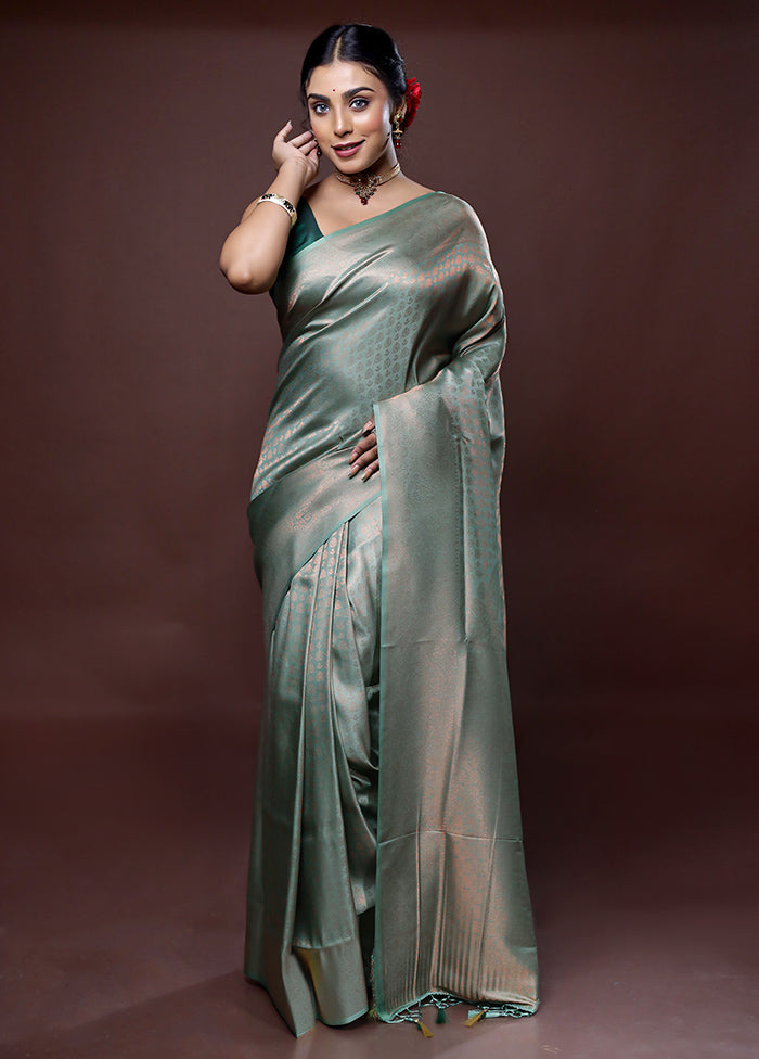 Green Dupion Silk Saree With Blouse Piece