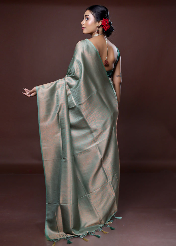 Green Dupion Silk Saree With Blouse Piece