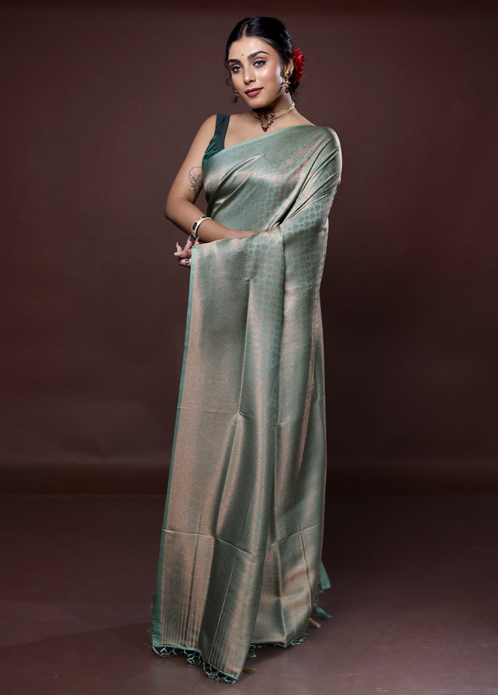 Green Dupion Silk Saree With Blouse Piece