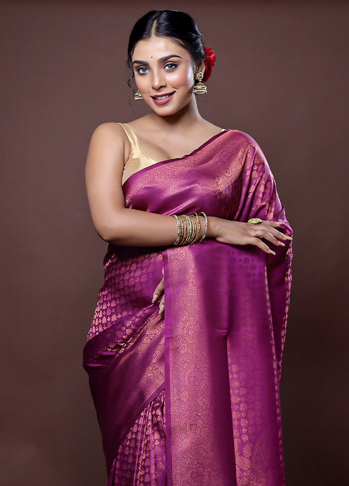 Purple Dupion Silk Saree With Blouse Piece