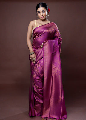 Purple Dupion Silk Saree With Blouse Piece