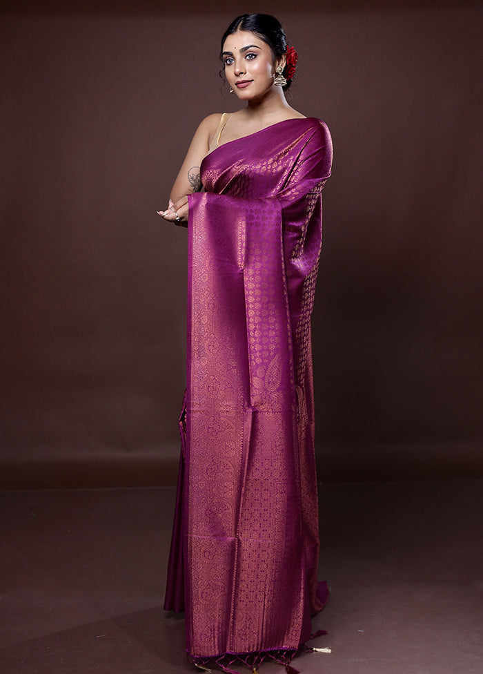 Purple Dupion Silk Saree With Blouse Piece