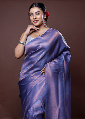 Blue Dupion Silk Saree With Blouse Piece