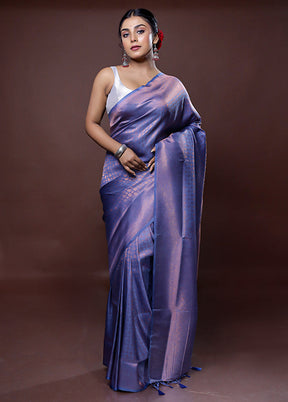 Blue Dupion Silk Saree With Blouse Piece