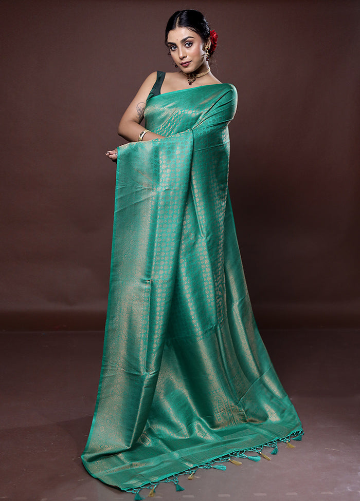 Green Dupion Silk Saree With Blouse Piece