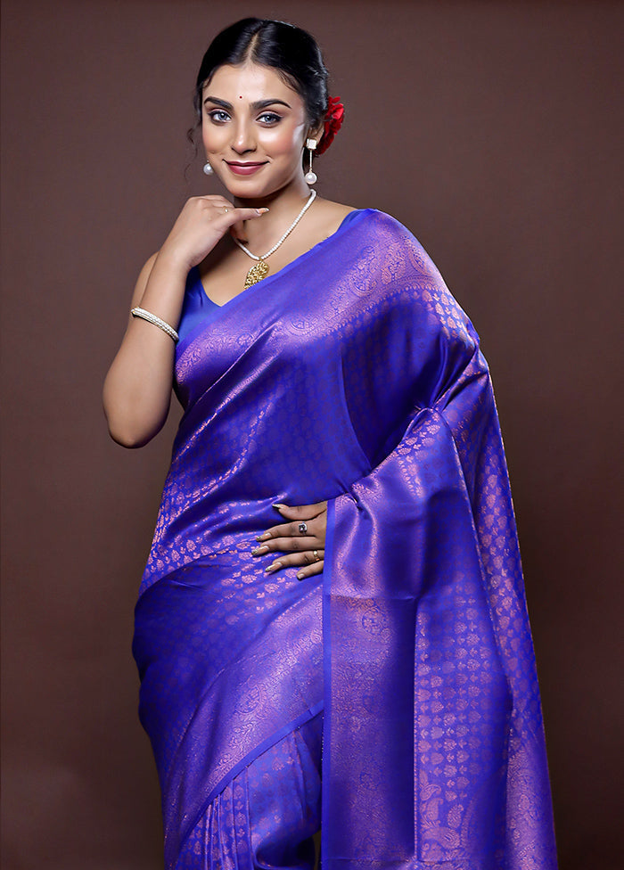 Blue Dupion Silk Saree With Blouse Piece