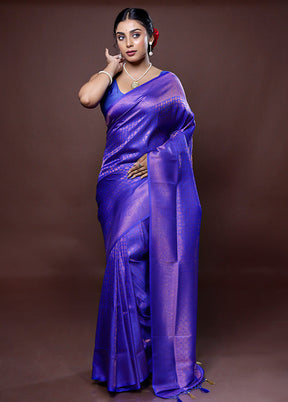 Blue Dupion Silk Saree With Blouse Piece